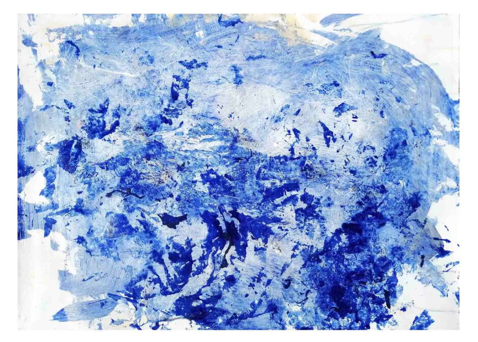 Blue landscape, 50 cm X 50 cm. Acrylic paint on paper, 2021.